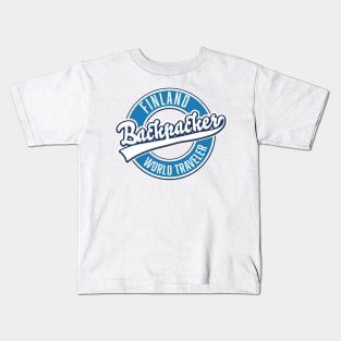 Finland backpacker world traveler logo. Kids T-Shirt